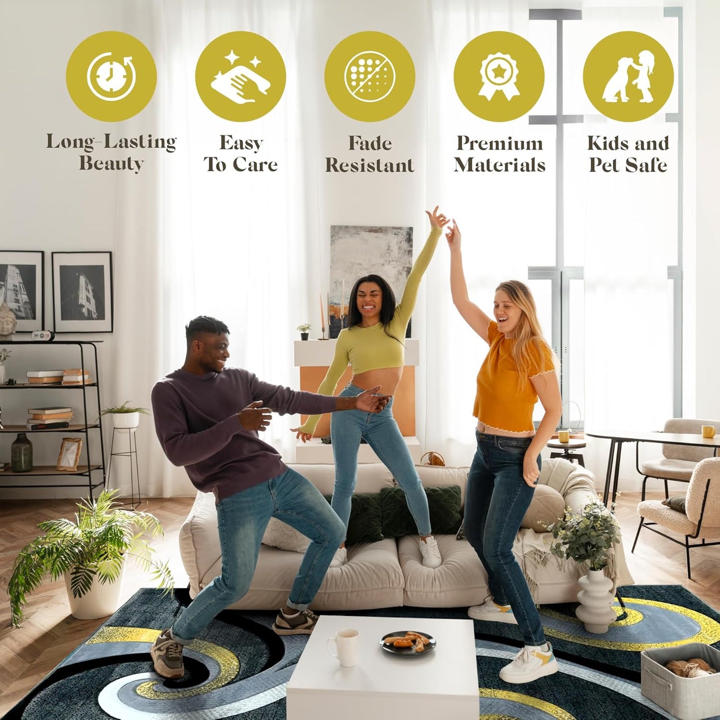 Abstract Rug 5x7 Modern Rug Contemporary Area Rug Premium Quality Rug Colorful Thick Carpet for Living Room 327 Yellow