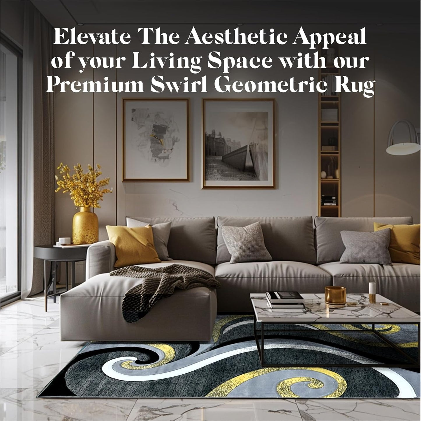 Abstract Rug 5x7 Modern Rug Contemporary Area Rug Premium Quality Rug Colorful Thick Carpet for Living Room 327 Yellow