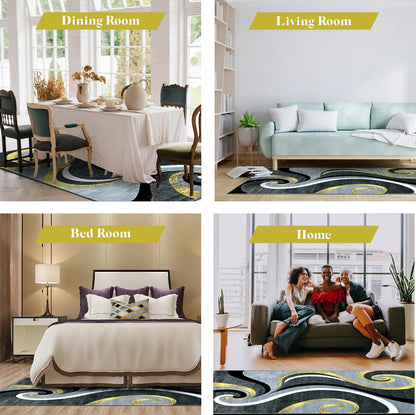 Abstract Rug 5x7 Modern Rug Contemporary Area Rug Premium Quality Rug Colorful Thick Carpet for Living Room 327 Yellow