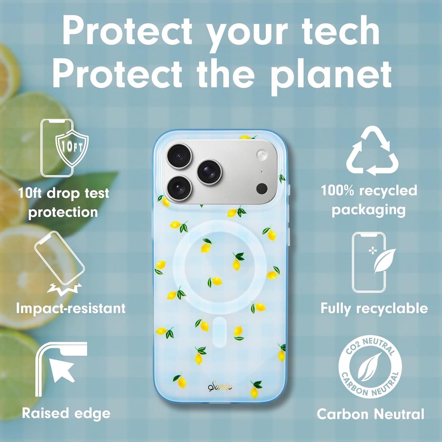 Case for iPhone 17 Pro Max | Compatible with MagSafe | 10ft Drop Tested | Lemon Gingham