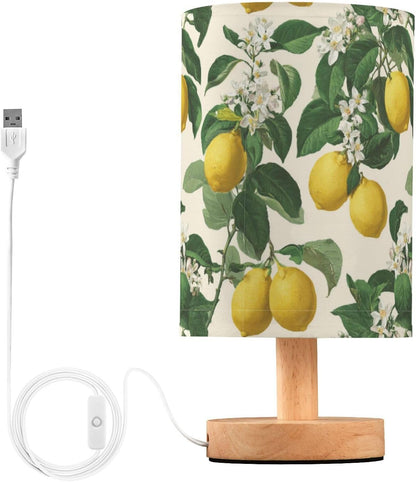 Bedside Table Lamp Lemon Yellow Citrus Fruits (111) Kids Nightstand Lamp Night Light Fabric Shade for Bedroom Living Room Home Office