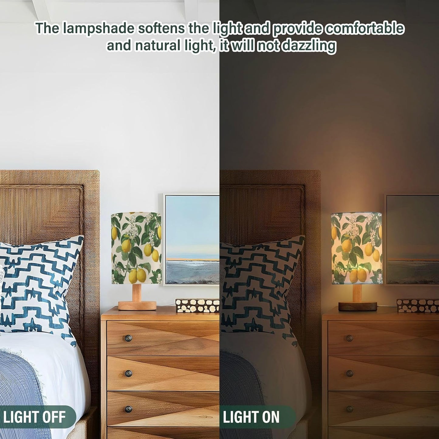 Bedside Table Lamp Lemon Yellow Citrus Fruits (111) Kids Nightstand Lamp Night Light Fabric Shade for Bedroom Living Room Home Office