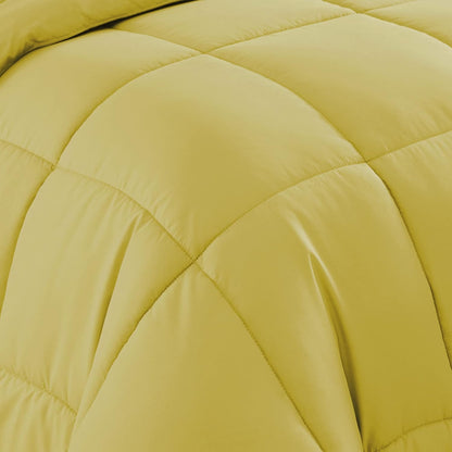 5 Piece Comforter Set Bag Solid Color All Season Soft Down Alternative Blanket & Luxurious Microfiber Bed Sheets, Yellow, Twin