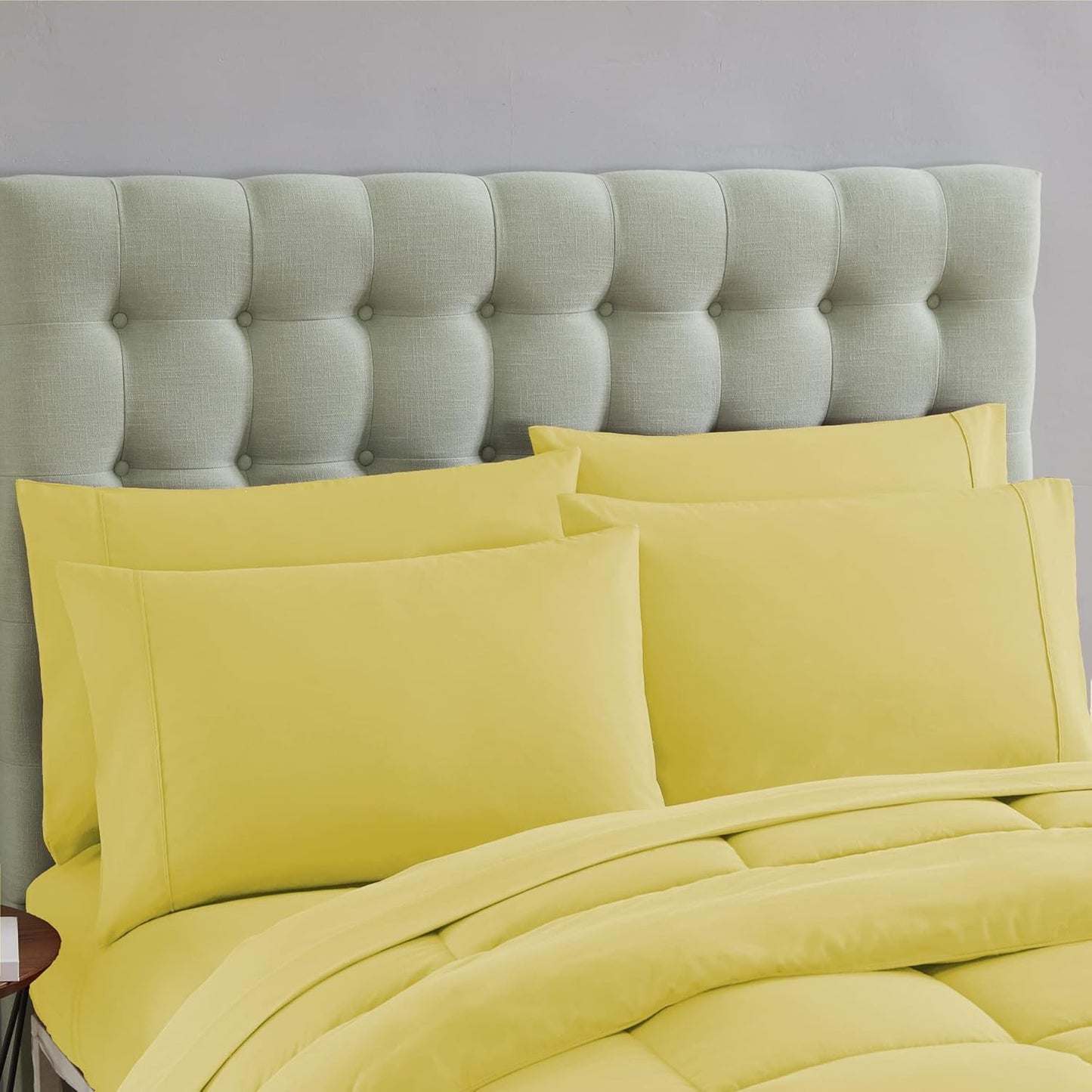 5 Piece Comforter Set Bag Solid Color All Season Soft Down Alternative Blanket & Luxurious Microfiber Bed Sheets, Yellow, Twin