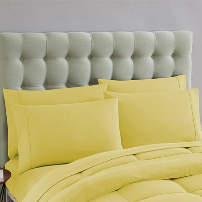 5 Piece Comforter Set Bag Solid Color All Season Soft Down Alternative Blanket & Luxurious Microfiber Bed Sheets, Yellow, Twin