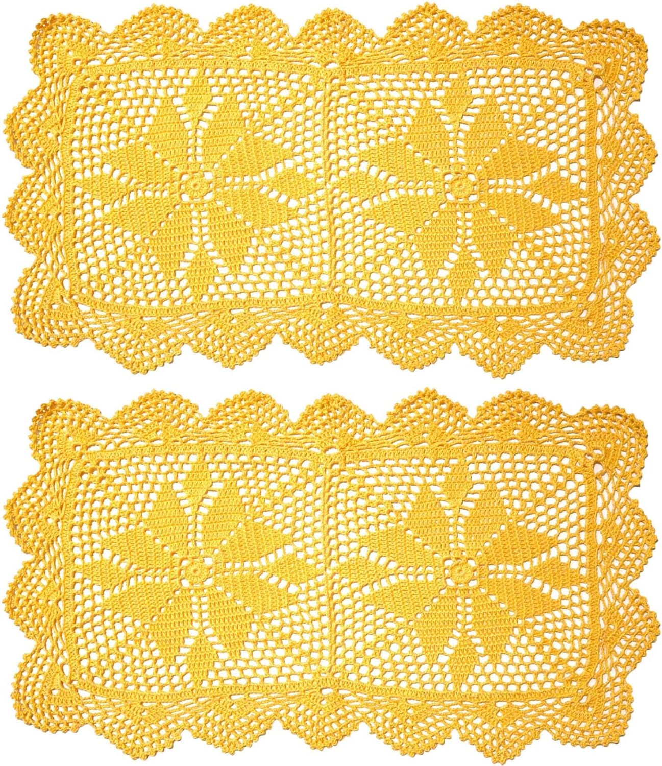 12 in x 21 in Handmade Crochet Table Runner Lace Doilies Doily Rectangle Dresser Scarves Kitchen Tablecloth (Rectangle-2PCS, Yellow)