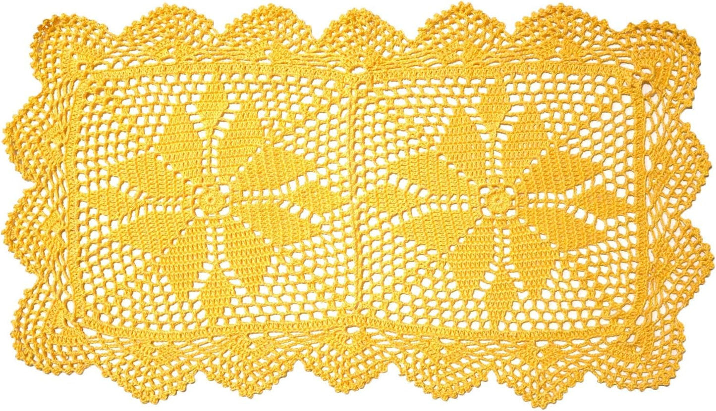 12 in x 21 in Handmade Crochet Table Runner Lace Doilies Doily Rectangle Dresser Scarves Kitchen Tablecloth (Rectangle-2PCS, Yellow)