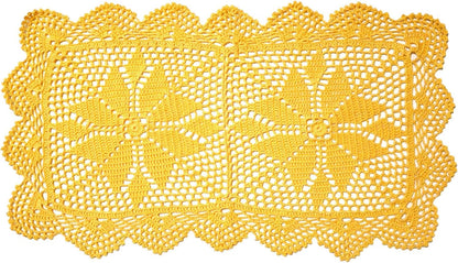 12 in x 21 in Handmade Crochet Table Runner Lace Doilies Doily Rectangle Dresser Scarves Kitchen Tablecloth (Rectangle-2PCS, Yellow)
