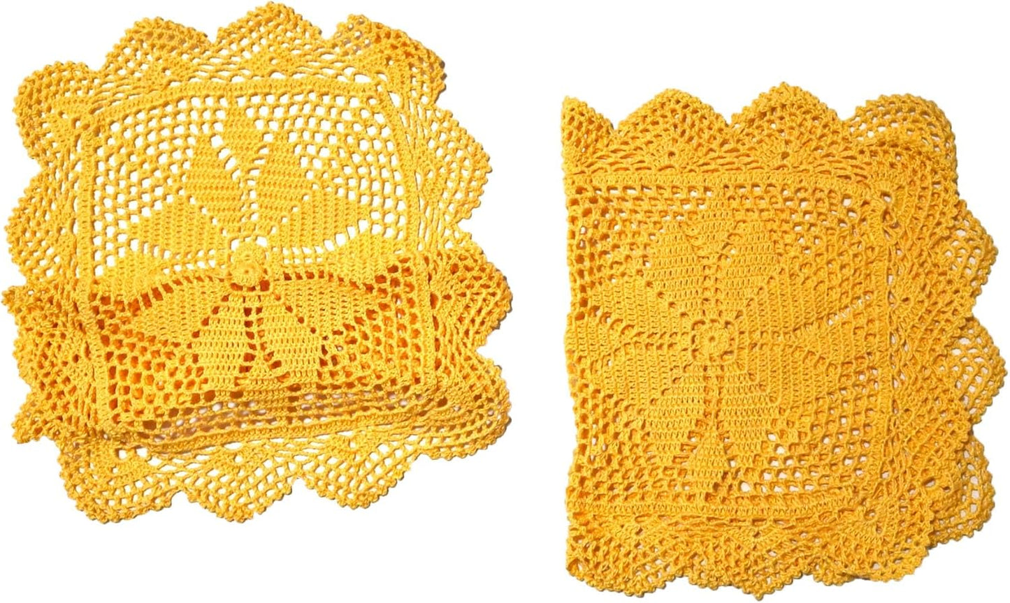 12 in x 21 in Handmade Crochet Table Runner Lace Doilies Doily Rectangle Dresser Scarves Kitchen Tablecloth (Rectangle-2PCS, Yellow)