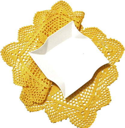 12 in x 21 in Handmade Crochet Table Runner Lace Doilies Doily Rectangle Dresser Scarves Kitchen Tablecloth (Rectangle-2PCS, Yellow)