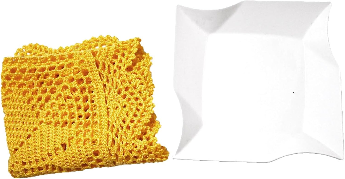 12 in x 21 in Handmade Crochet Table Runner Lace Doilies Doily Rectangle Dresser Scarves Kitchen Tablecloth (Rectangle-2PCS, Yellow)