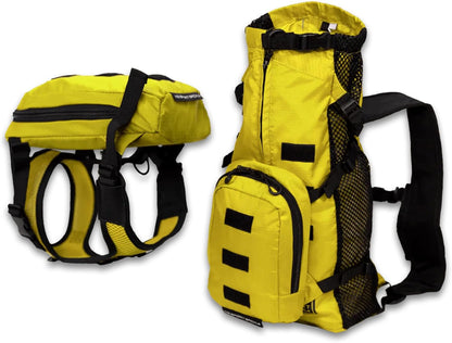 Walk-On - Medium, Buttercup Yellow - Ideal for Dogs with 17-19” Back Length - Lightweight, Packable, Backpack-Style Carrier - Includes Compatible Harness & Storage Bag