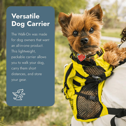 Walk-On - Medium, Buttercup Yellow - Ideal for Dogs with 17-19” Back Length - Lightweight, Packable, Backpack-Style Carrier - Includes Compatible Harness & Storage Bag