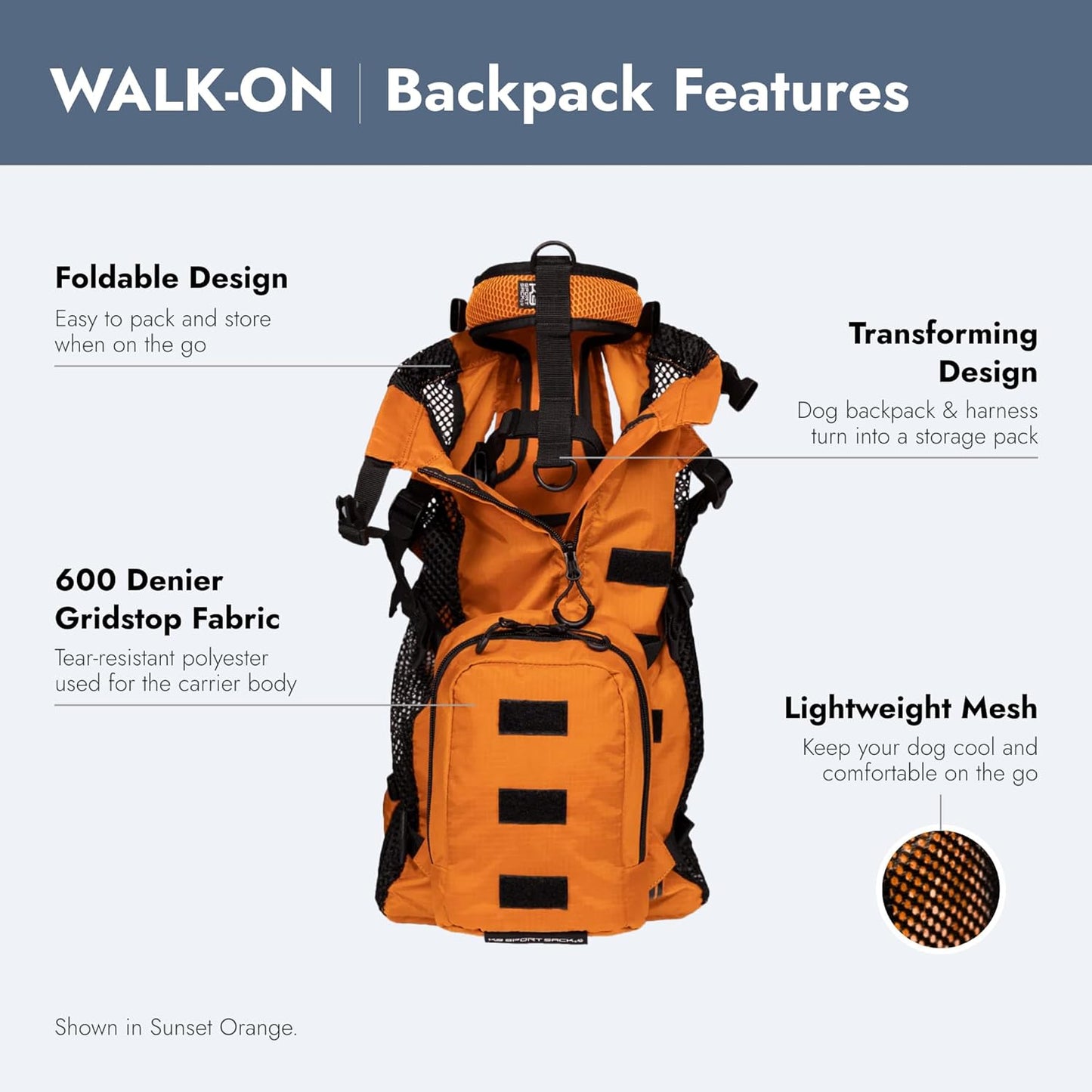 Walk-On - Medium, Buttercup Yellow - Ideal for Dogs with 17-19” Back Length - Lightweight, Packable, Backpack-Style Carrier - Includes Compatible Harness & Storage Bag