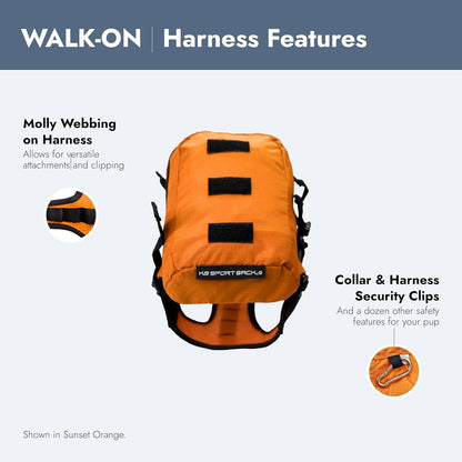 Walk-On - Medium, Buttercup Yellow - Ideal for Dogs with 17-19” Back Length - Lightweight, Packable, Backpack-Style Carrier - Includes Compatible Harness & Storage Bag