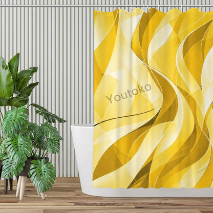 Abstract Yellow Shower Curtain Modern Wavy Lines Gradient Fabric 72x72 with 12 Hooks Neutral Aesthetic Waterproof Washable Polyester Bathroom Decor