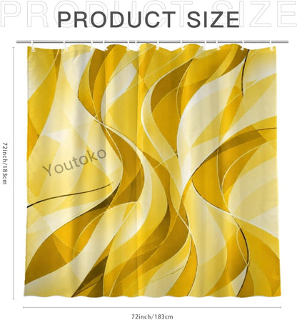 Abstract Yellow Shower Curtain Modern Wavy Lines Gradient Fabric 72x72 with 12 Hooks Neutral Aesthetic Waterproof Washable Polyester Bathroom Decor