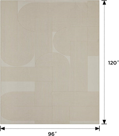 8×10 Area Rugs for Living Room, Non-Slip Modern Soft Washable Rug, Low Pile Thin Geometric Carpet for Bedroom, Dining Room, Home Office, Pet & Child Friendly, Beige, Light Yellow