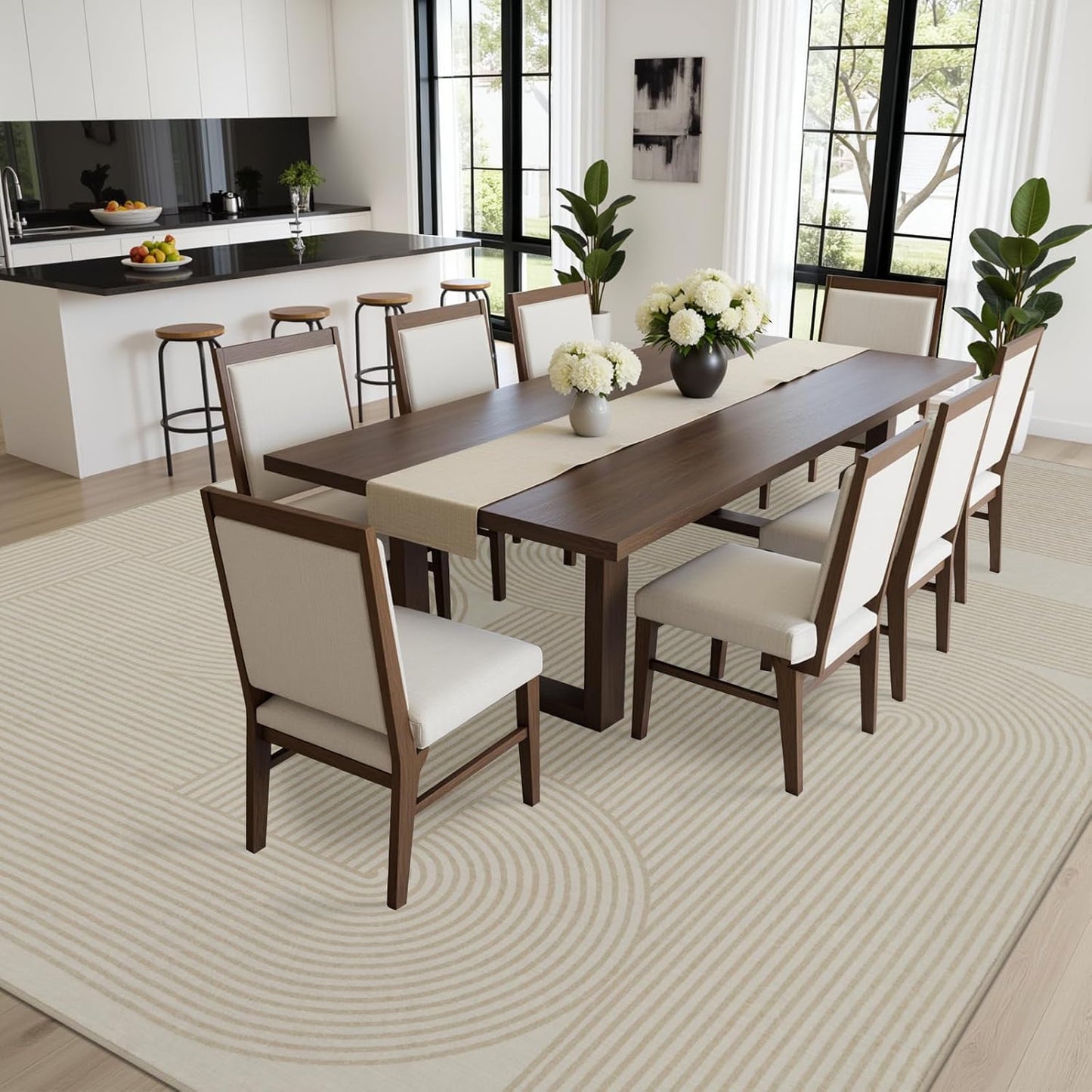 8×10 Area Rugs for Living Room, Non-Slip Modern Soft Washable Rug, Low Pile Thin Geometric Carpet for Bedroom, Dining Room, Home Office, Pet & Child Friendly, Beige, Light Yellow