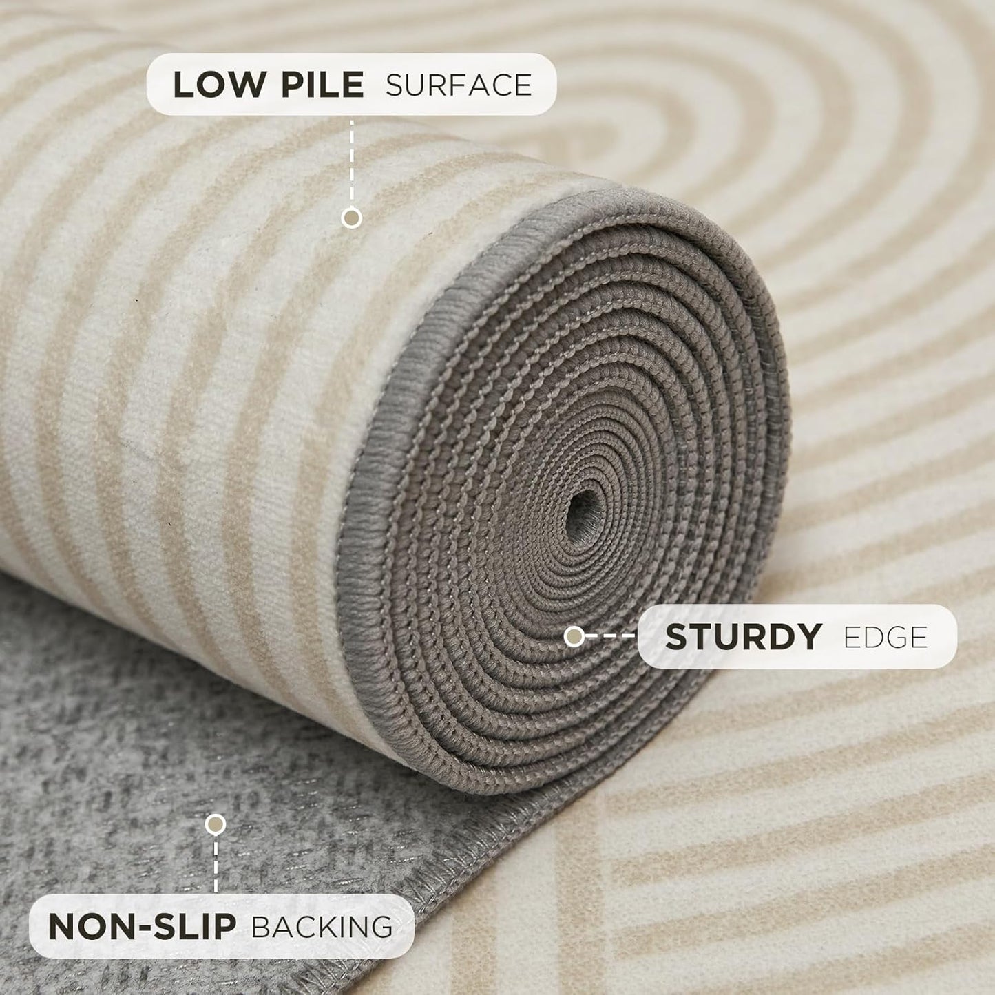 8×10 Area Rugs for Living Room, Non-Slip Modern Soft Washable Rug, Low Pile Thin Geometric Carpet for Bedroom, Dining Room, Home Office, Pet & Child Friendly, Beige, Light Yellow