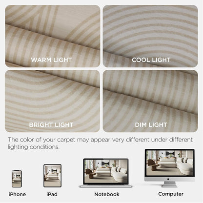 8×10 Area Rugs for Living Room, Non-Slip Modern Soft Washable Rug, Low Pile Thin Geometric Carpet for Bedroom, Dining Room, Home Office, Pet & Child Friendly, Beige, Light Yellow