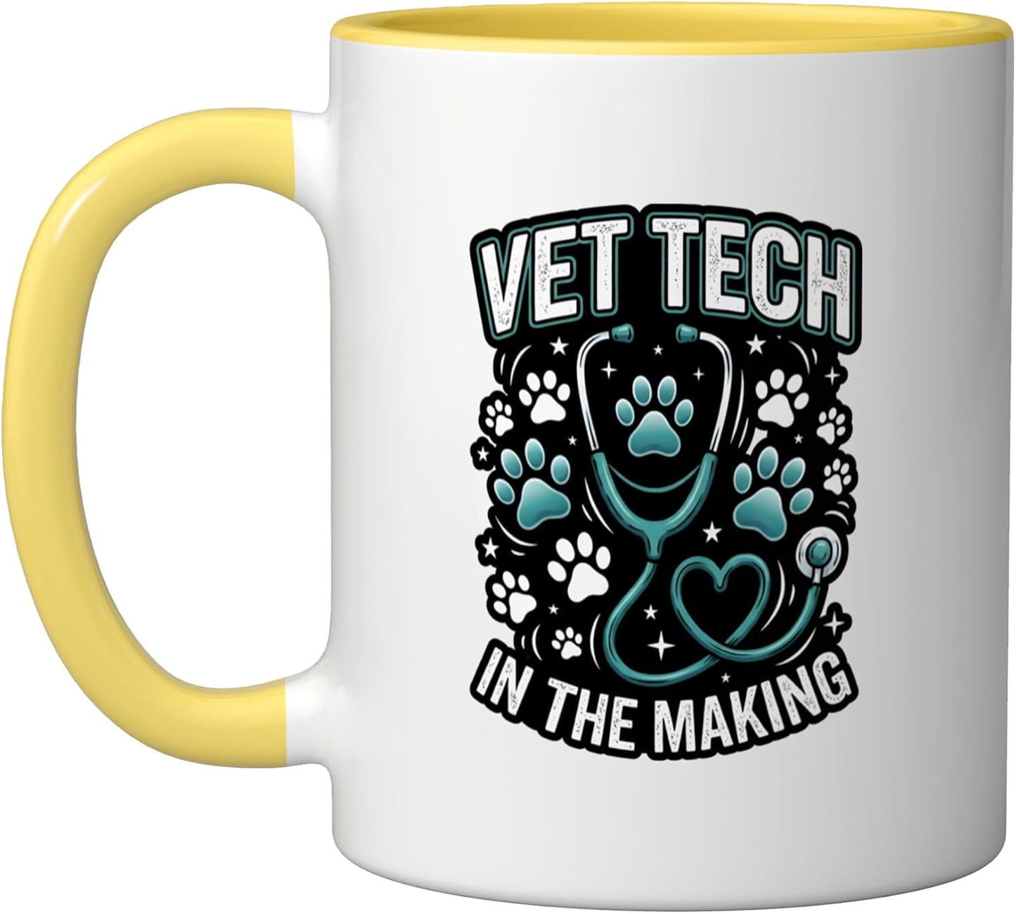 Vet Tech In The Making Veterinary Student Pet Care Ceramic Mug, Yellow/White