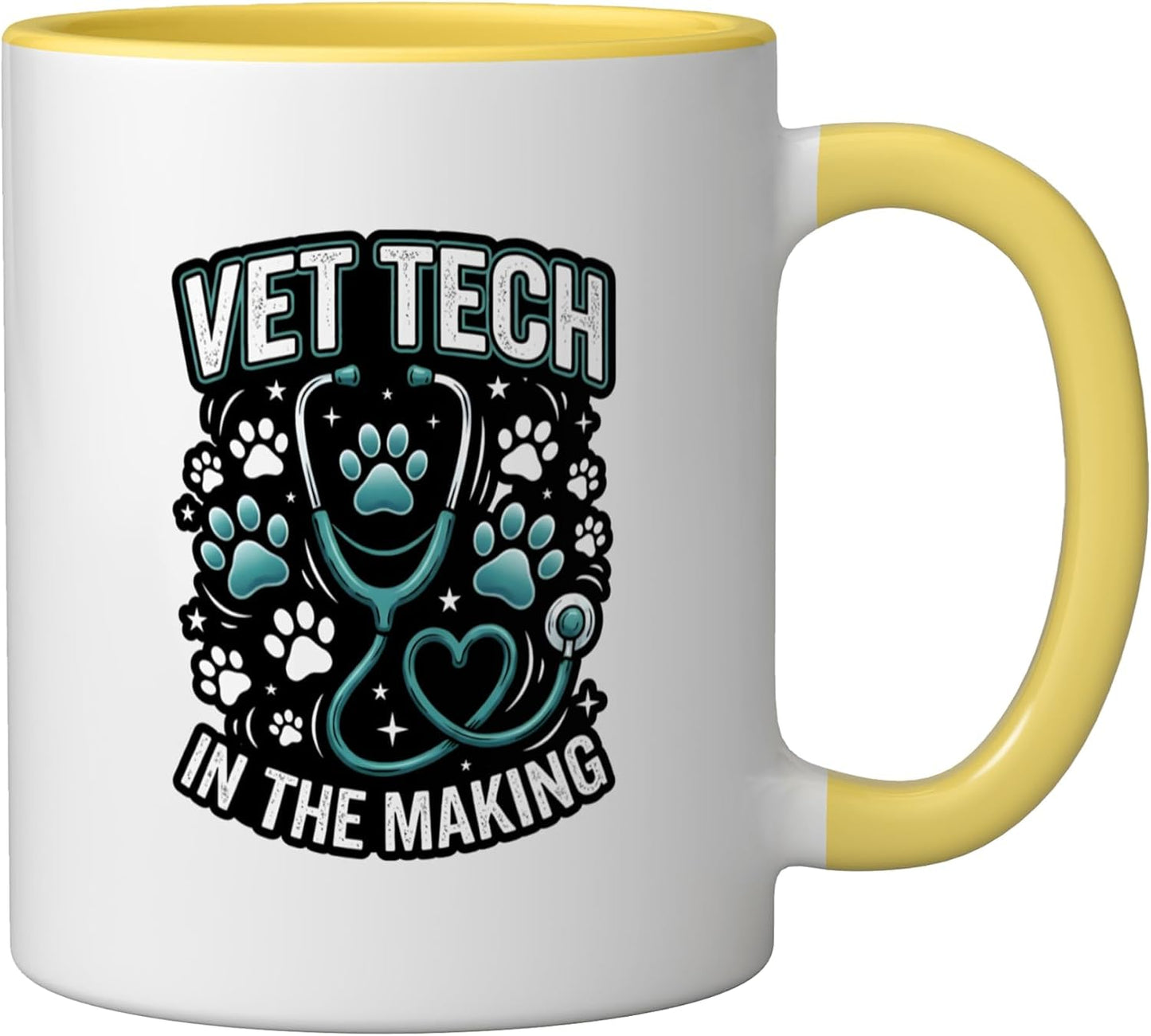Vet Tech In The Making Veterinary Student Pet Care Ceramic Mug, Yellow/White