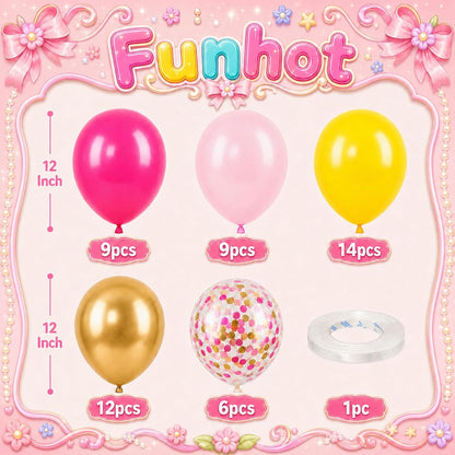 Pink Yellow Balloons for Girls Party Decor | 12 Inch Pink Yellow Gold Confetti Balloons for Birthday Baby Shower Wedding Decorations