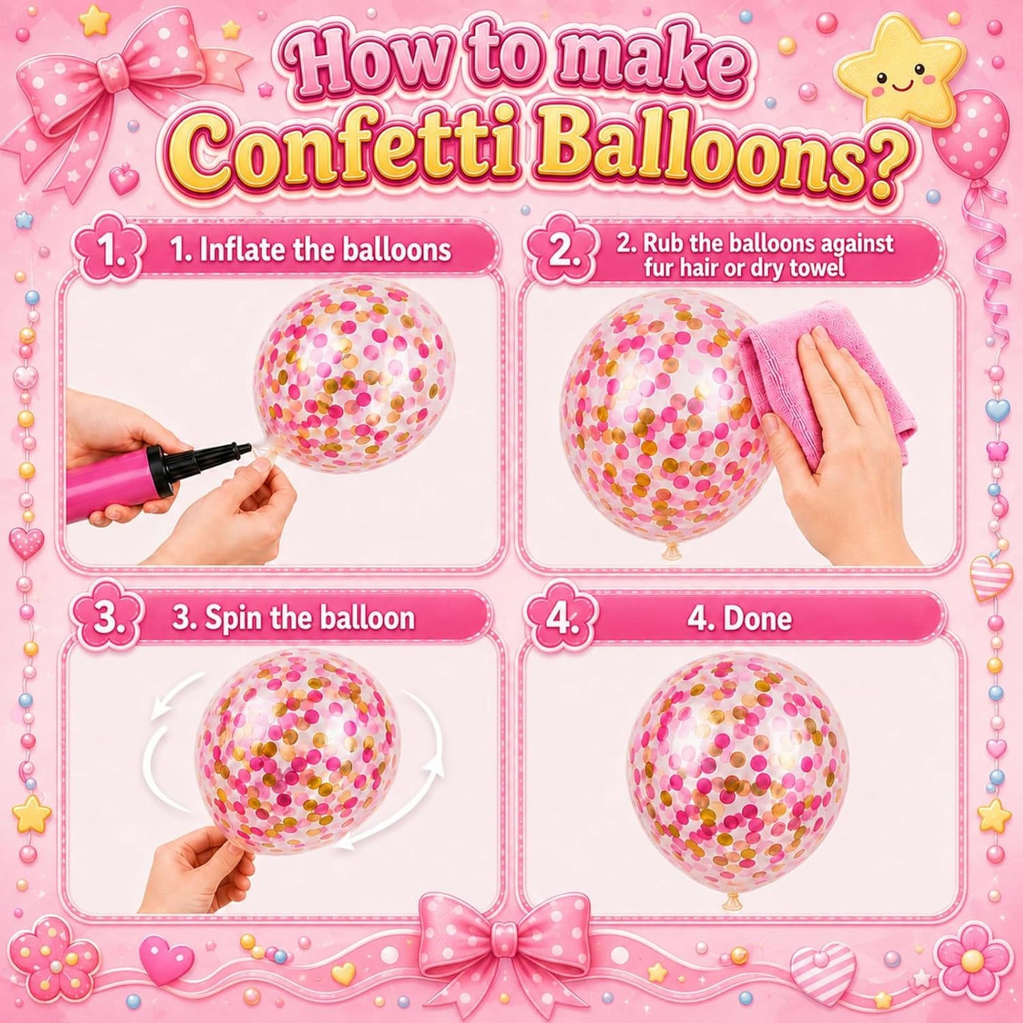 Pink Yellow Balloons for Girls Party Decor | 12 Inch Pink Yellow Gold Confetti Balloons for Birthday Baby Shower Wedding Decorations