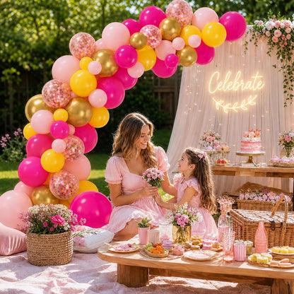 Pink Yellow Balloons for Girls Party Decor | 12 Inch Pink Yellow Gold Confetti Balloons for Birthday Baby Shower Wedding Decorations
