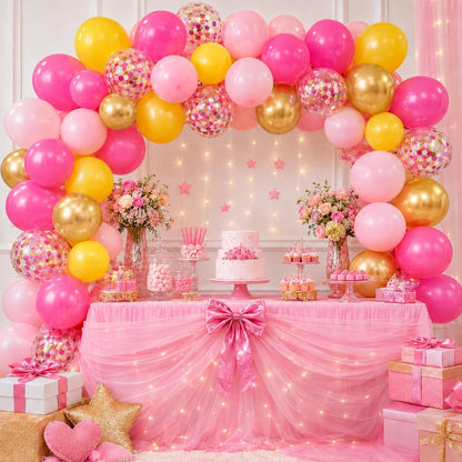 Pink Yellow Balloons for Girls Party Decor | 12 Inch Pink Yellow Gold Confetti Balloons for Birthday Baby Shower Wedding Decorations