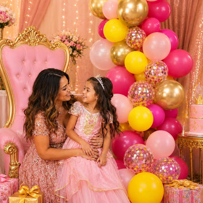 Pink Yellow Balloons for Girls Party Decor | 12 Inch Pink Yellow Gold Confetti Balloons for Birthday Baby Shower Wedding Decorations