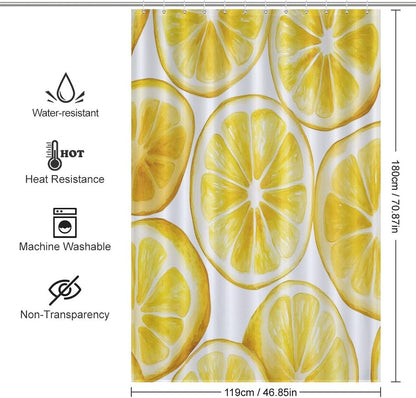 Shower Curtain Yellow Lemon Slices Wide Shower Curtain 48x72Inch Fresh Citrus Fruit Aesthetic Showers Curtains Plastic Waterproof Fabric Modern Home Bathroom Decorations