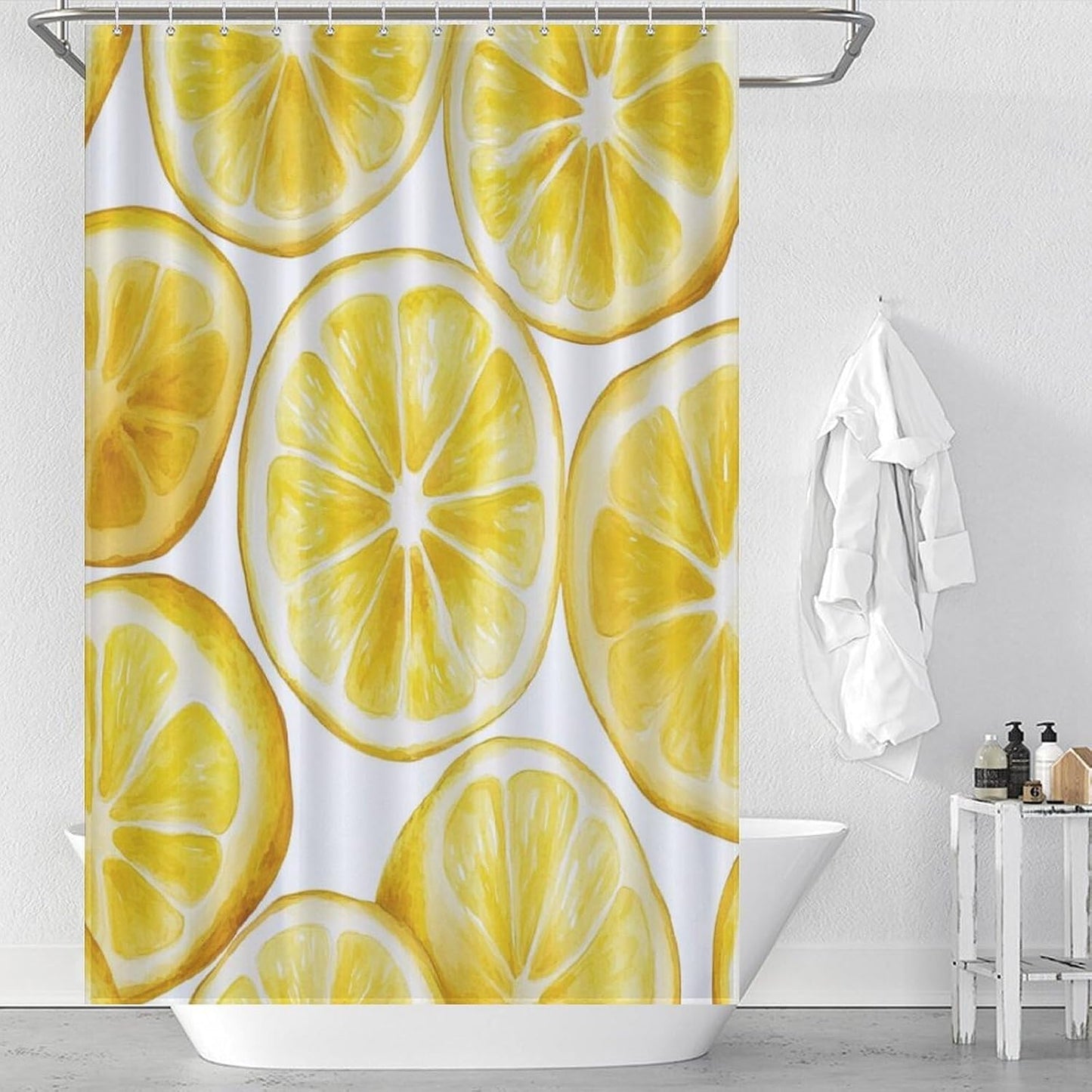 Shower Curtain Yellow Lemon Slices Wide Shower Curtain 48x72Inch Fresh Citrus Fruit Aesthetic Showers Curtains Plastic Waterproof Fabric Modern Home Bathroom Decorations