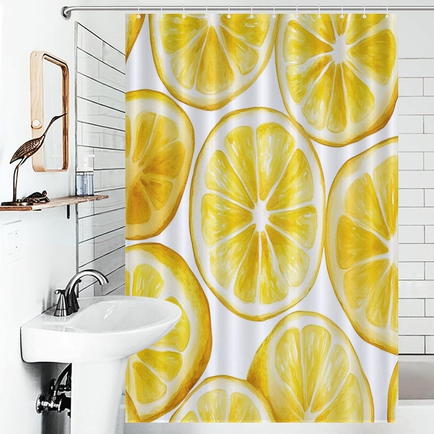 Shower Curtain Yellow Lemon Slices Wide Shower Curtain 48x72Inch Fresh Citrus Fruit Aesthetic Showers Curtains Plastic Waterproof Fabric Modern Home Bathroom Decorations