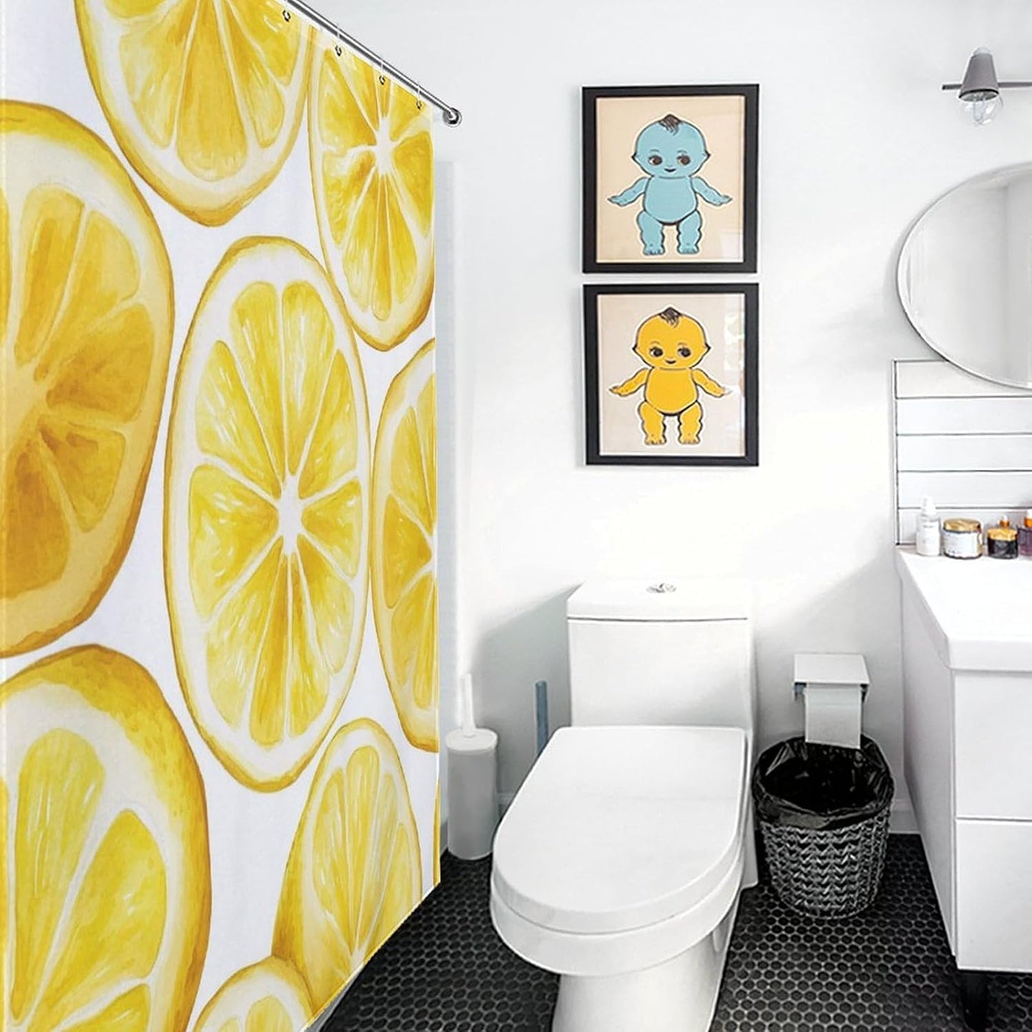 Shower Curtain Yellow Lemon Slices Wide Shower Curtain 48x72Inch Fresh Citrus Fruit Aesthetic Showers Curtains Plastic Waterproof Fabric Modern Home Bathroom Decorations