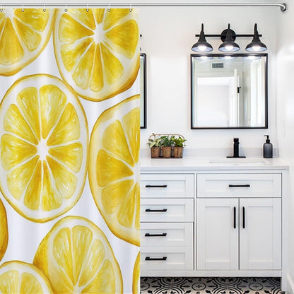 Shower Curtain Yellow Lemon Slices Wide Shower Curtain 48x72Inch Fresh Citrus Fruit Aesthetic Showers Curtains Plastic Waterproof Fabric Modern Home Bathroom Decorations