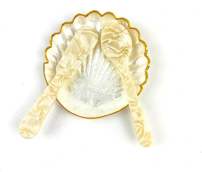 2PC/Set Acrylic Cute Spoons with Jam Butter Knife,Finely Decorative Cutlery Tableware Serving Set for Caviar,Dessert,Crafts Kitchen Tool 11.5cm,Yellow