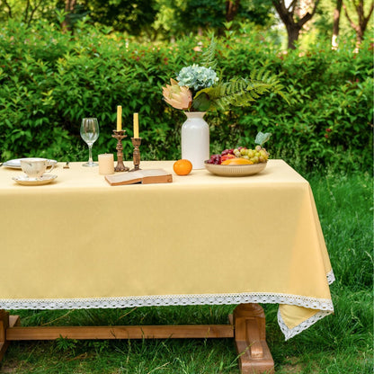 Faux Linen Tablecloth with Lace Trim - Waterproof/Spill Proof/Stain Resistant/Wrinkle Free/Oil Proof - for Banquet, Parties,Dinner,Kitchen,Wedding,Holiday,Yellow, Rectangle 60x84Inch