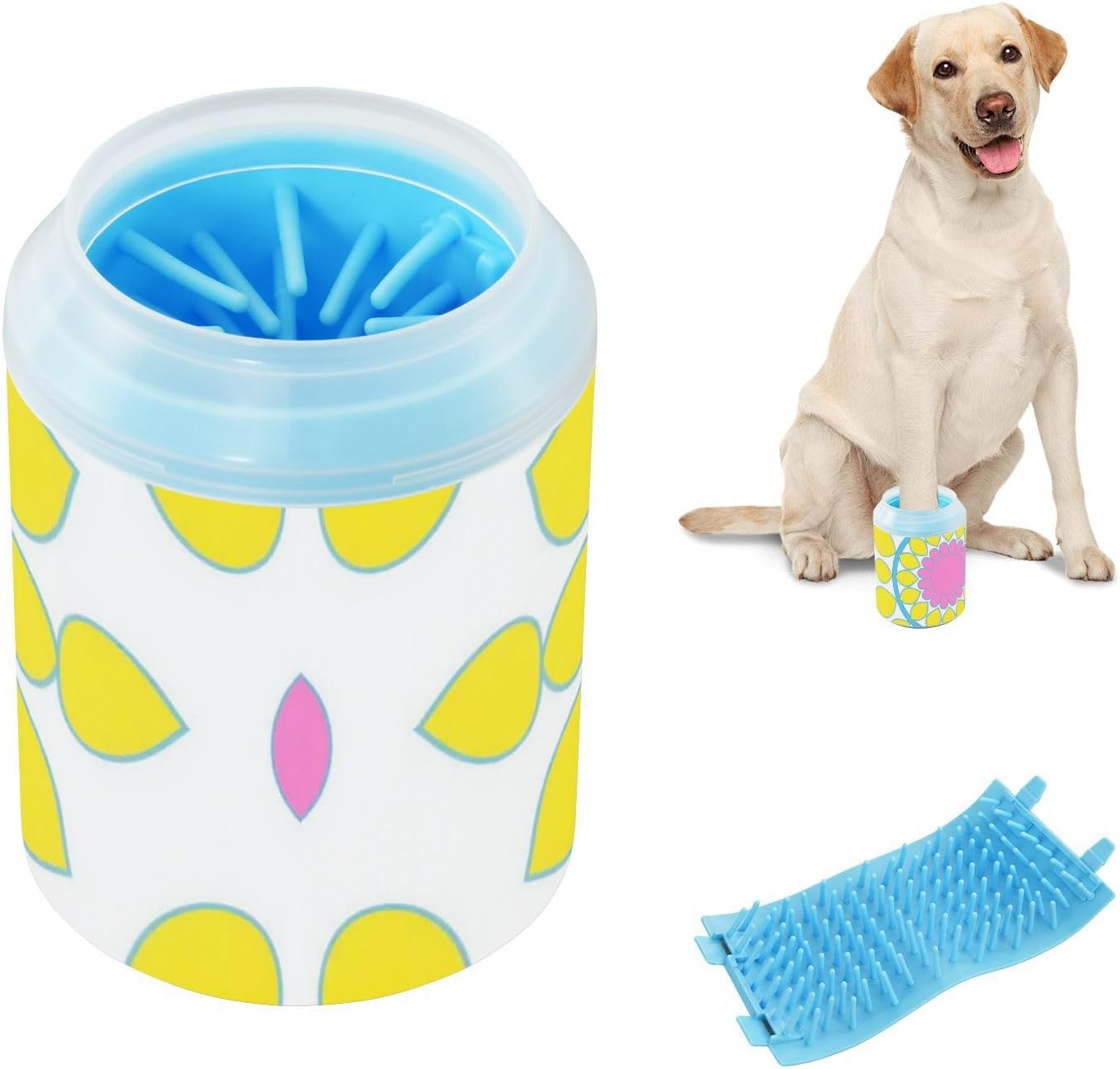 Fashion Geometric Flower Yellow and Pink Reusable Pet Foot Washer Soft Silicone Brush Feet Cleaning Kit for Small Medium Dogs & Cat Breeds cepillos para Perros