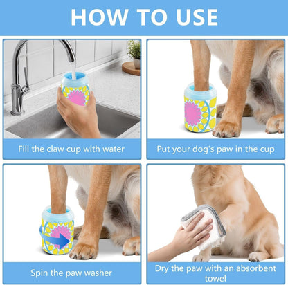 Fashion Geometric Flower Yellow and Pink Reusable Pet Foot Washer Soft Silicone Brush Feet Cleaning Kit for Small Medium Dogs & Cat Breeds cepillos para Perros