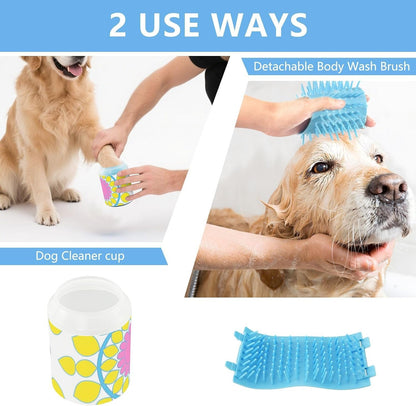 Fashion Geometric Flower Yellow and Pink Reusable Pet Foot Washer Soft Silicone Brush Feet Cleaning Kit for Small Medium Dogs & Cat Breeds cepillos para Perros