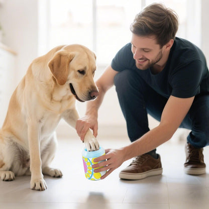 Fashion Geometric Flower Yellow and Pink Reusable Pet Foot Washer Soft Silicone Brush Feet Cleaning Kit for Small Medium Dogs & Cat Breeds cepillos para Perros