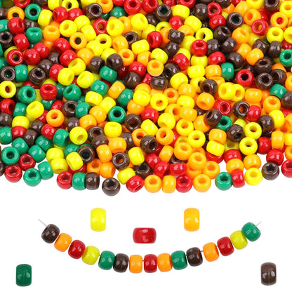 Fall Pony Beads for Friendship Bracelets 1000 Pcs 6x9mm Autumn Thanksgiving Plastic Beads for Party Decoration Supplies or Jewelry Making (Yellow Orange red Brown Dark-Green)