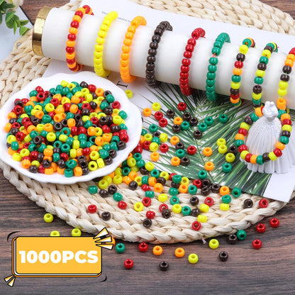 Fall Pony Beads for Friendship Bracelets 1000 Pcs 6x9mm Autumn Thanksgiving Plastic Beads for Party Decoration Supplies or Jewelry Making (Yellow Orange red Brown Dark-Green)