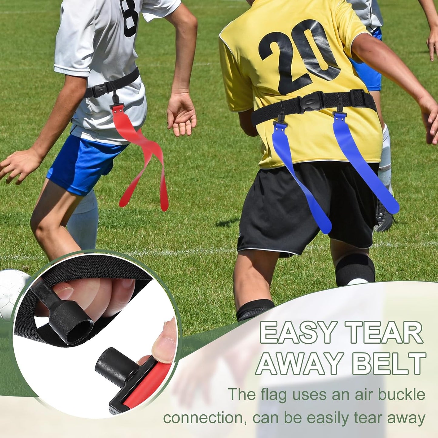 Flag Football, Adjustable Flag Football Belts with Belt and Flags Easy Tear Away