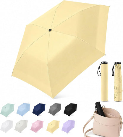 Mini Umbrella for Travel, Japan Pencil Umbrella Ultra Light Compact Folding Pocket Parasol, UPF 50+ Sun Protection Rain Shade, Portable for Purse Backpack Beach Commute Outdoor Use