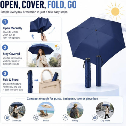 Mini Umbrella for Travel, Japan Pencil Umbrella Ultra Light Compact Folding Pocket Parasol, UPF 50+ Sun Protection Rain Shade, Portable for Purse Backpack Beach Commute Outdoor Use