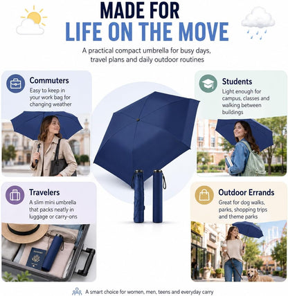 Mini Umbrella for Travel, Japan Pencil Umbrella Ultra Light Compact Folding Pocket Parasol, UPF 50+ Sun Protection Rain Shade, Portable for Purse Backpack Beach Commute Outdoor Use