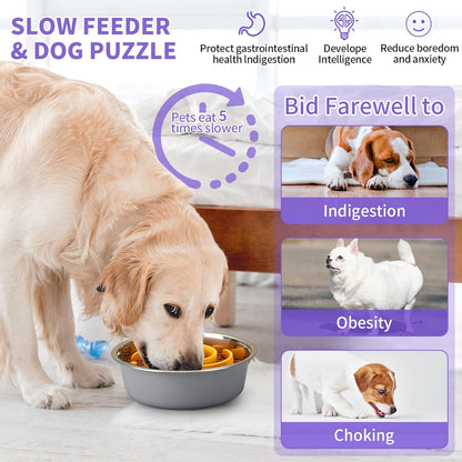Slow Feeder Dog Bowls Insert, Soft Silicone Slow Eating Dog Food Bowl for Small, Medium and Large Dogs, Compatible with Regular and Elevated Bowls
